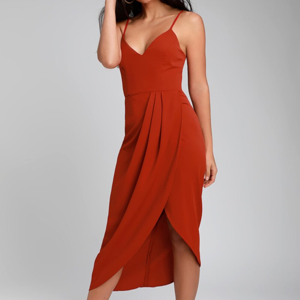 Lulus Reinette Rust Red Midi Dress - Size M